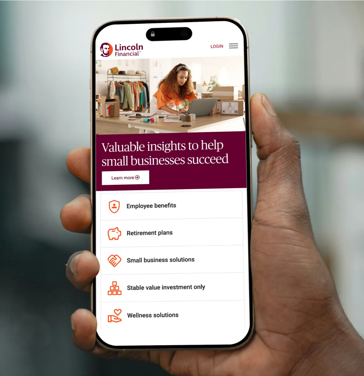 Mobile screen of a financial services website