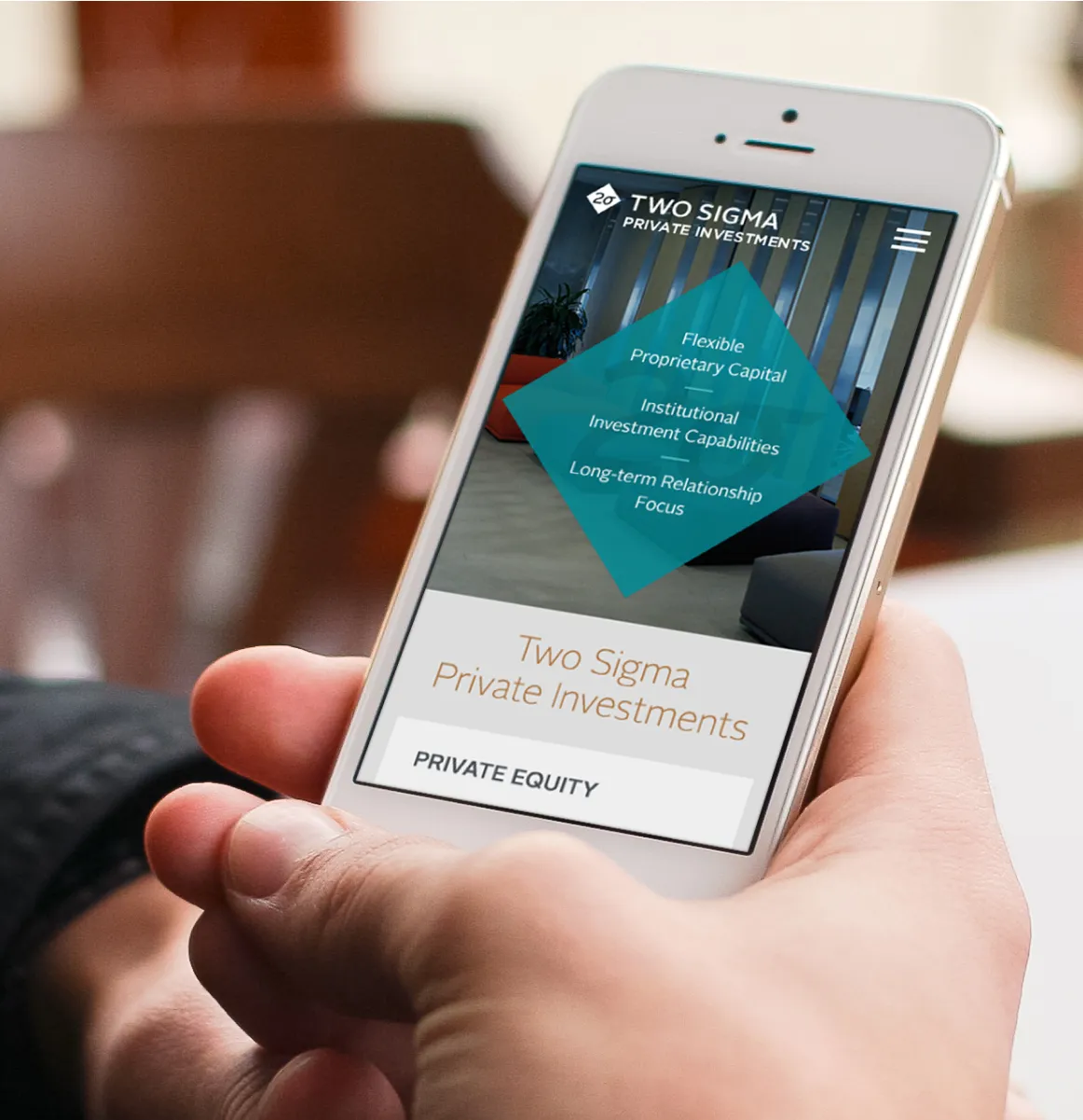 Mobile screen of private equity website