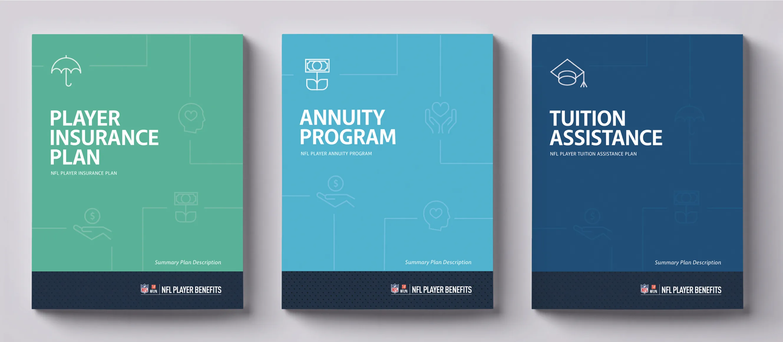 Brochures explaining health insurance plans, annuities, and 529 educational savings.