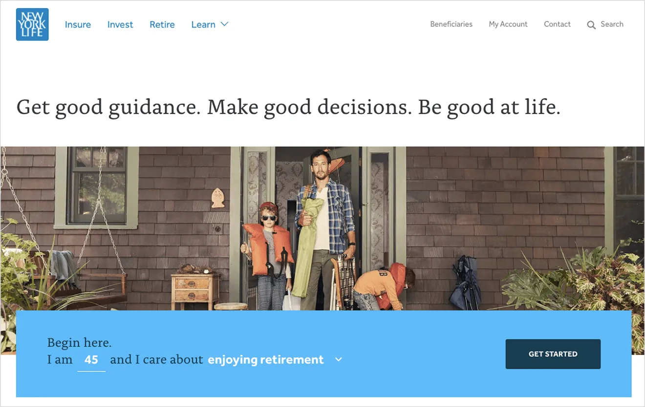 NewYorkLife uses a goal-oriented messaging strategy for their onboarding content.